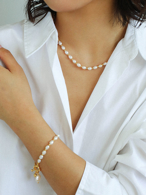 Freshwater Pearl Beaded Chain Necklace and Bracelet - Zafari Studio Jewelry